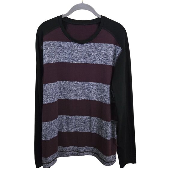 Lululemon Surge Warm Crew Bold Stripe Black Cherry Heathered Deep Navy Size L - Picture 2 of 10